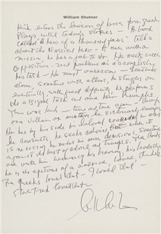 William Shatner Signed & Handwritten Star Trek Captain Kirk Essay On Personal Stationery (Beckett)
